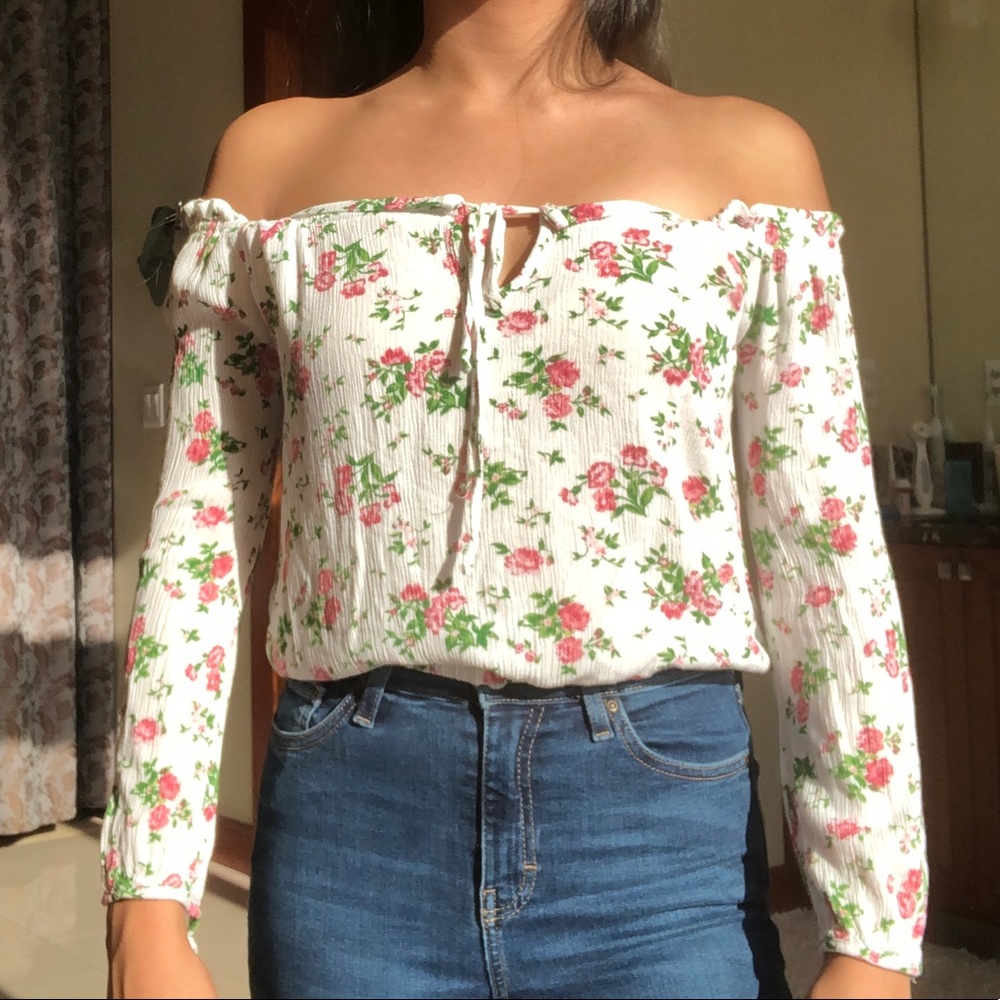 Kendall + Kylie Floral Off the Shoulder Top